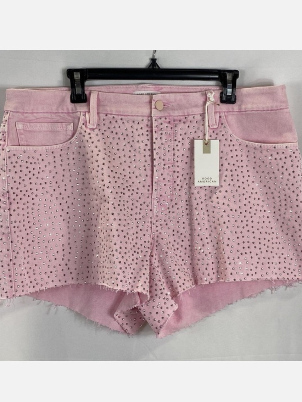Good American Pink Studded Denim Shorts - Picture 10 of 12